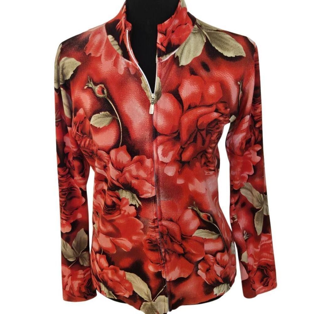 UbU Womens Lightweight Floral Silk Blend Zip Up Cardigan Sweater Size Medium